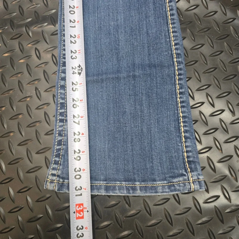 Cowgirl Tuff Co Never Give Up Bootcut Jeans Blue Distressed 29x31 JNGVUP